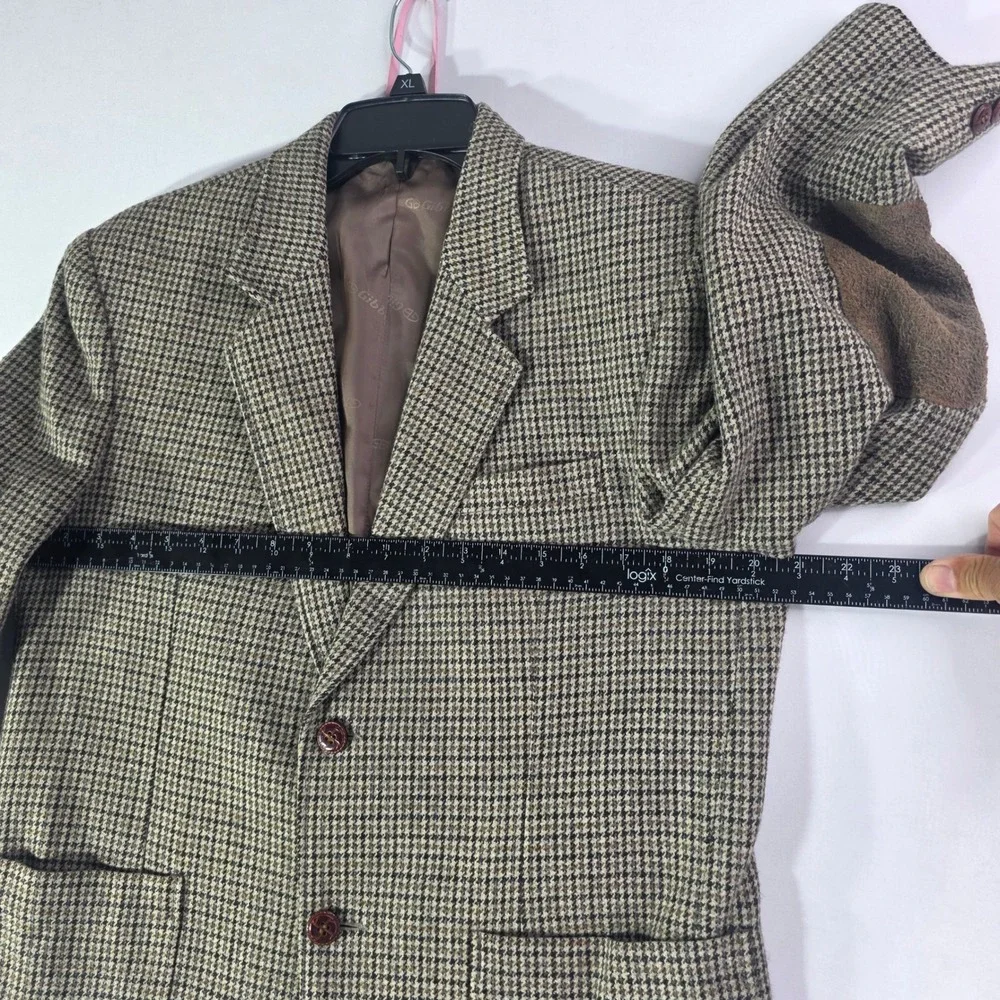 Gibbon New Fashion Houndstooth Blazer Brown Tan Elbow Patches Mens L Sport Coat